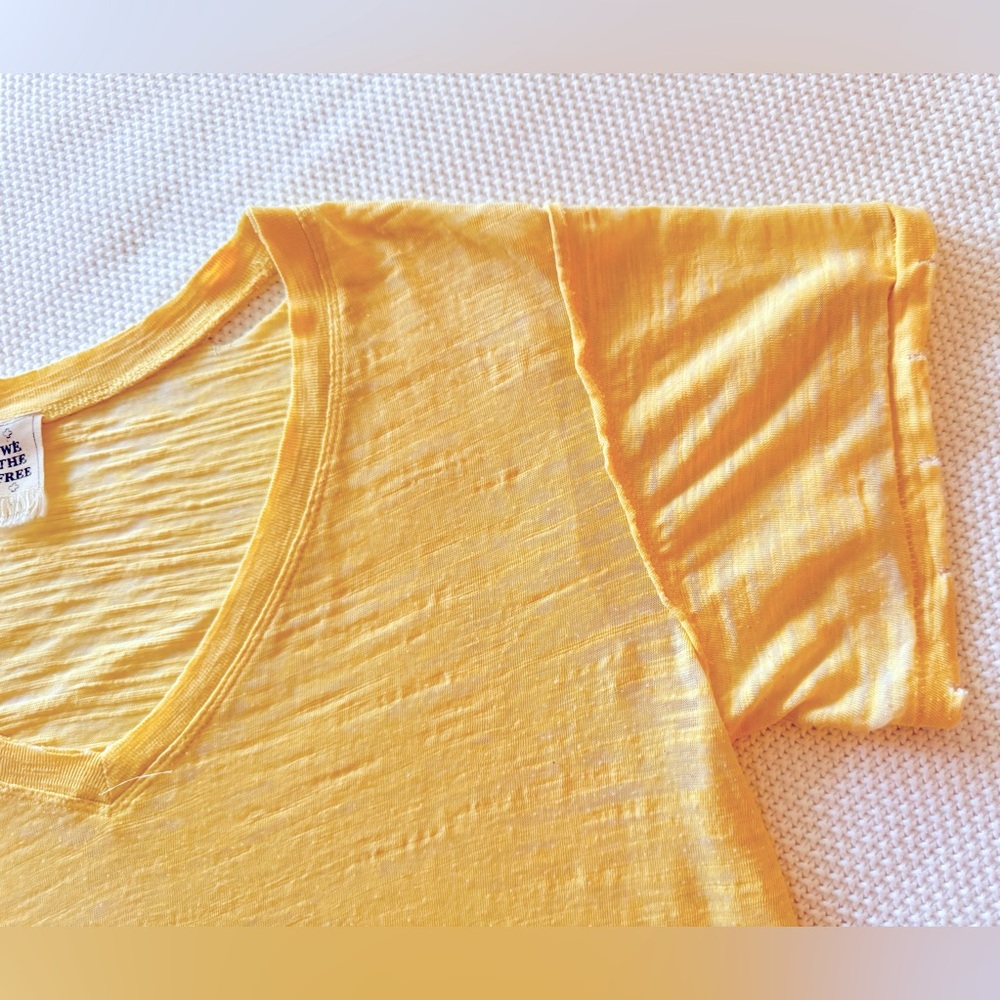 FREE PEOPLE We The Free Burnout Boyfriend T-shirt Yellow Short Sleeve CutOut Tee - Picture 13 of 16